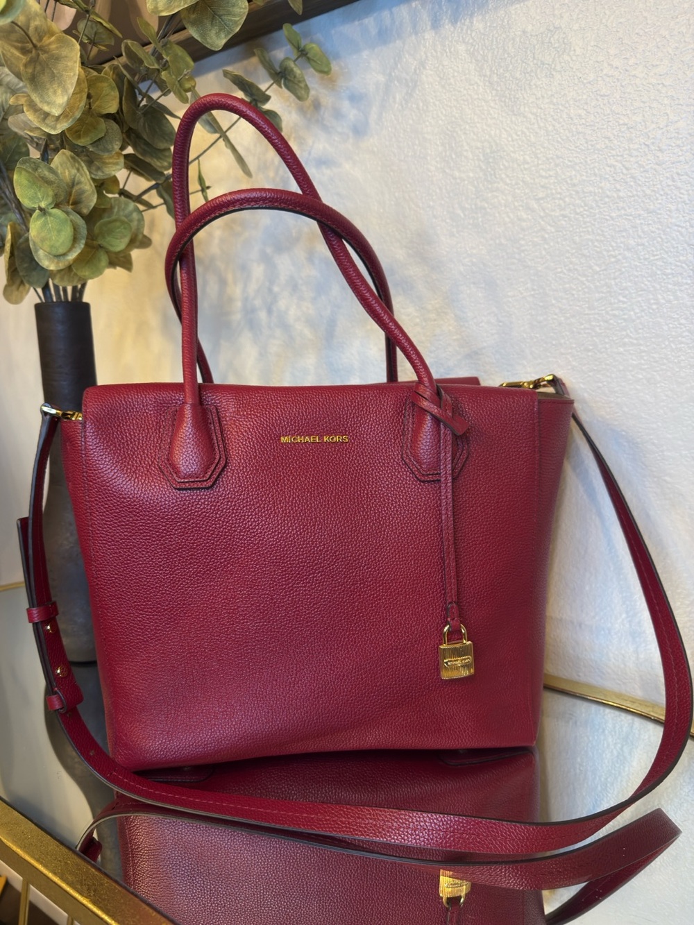 Michael Kors Burgundy Leather Shoulder Tote